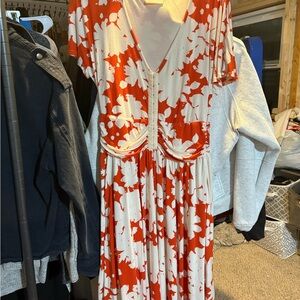 Maeve from Anthropology Red and White Floral Midi Dress